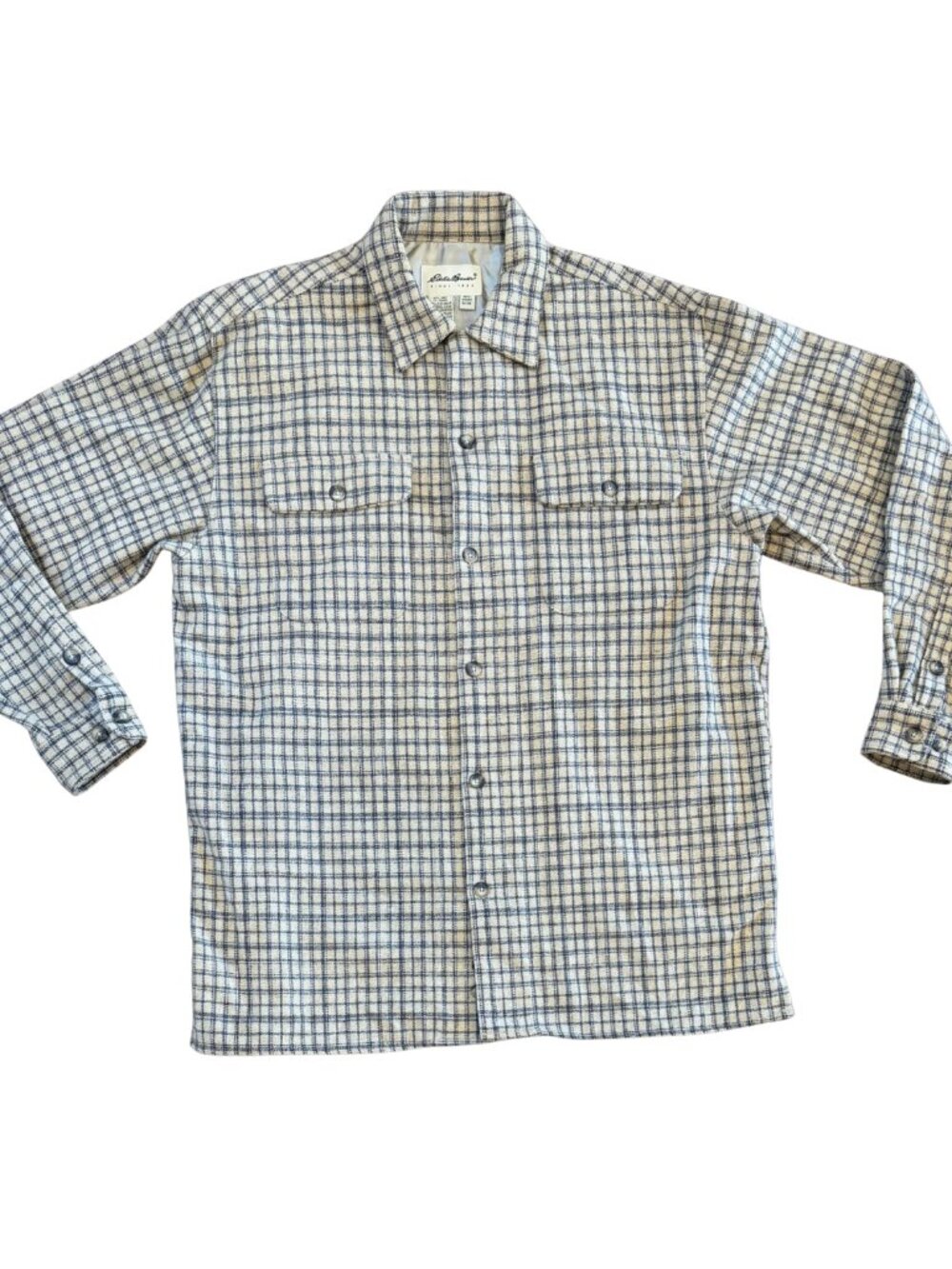 Eddie Bauer Vintage Plaid Wool Flannel Shirt Jacket Shaket Cream Size Medium